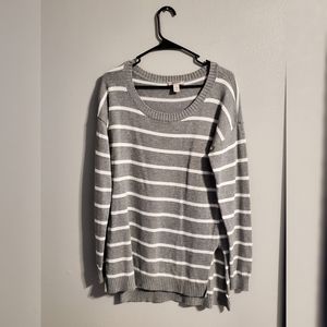 Gray and White Striped Sweater